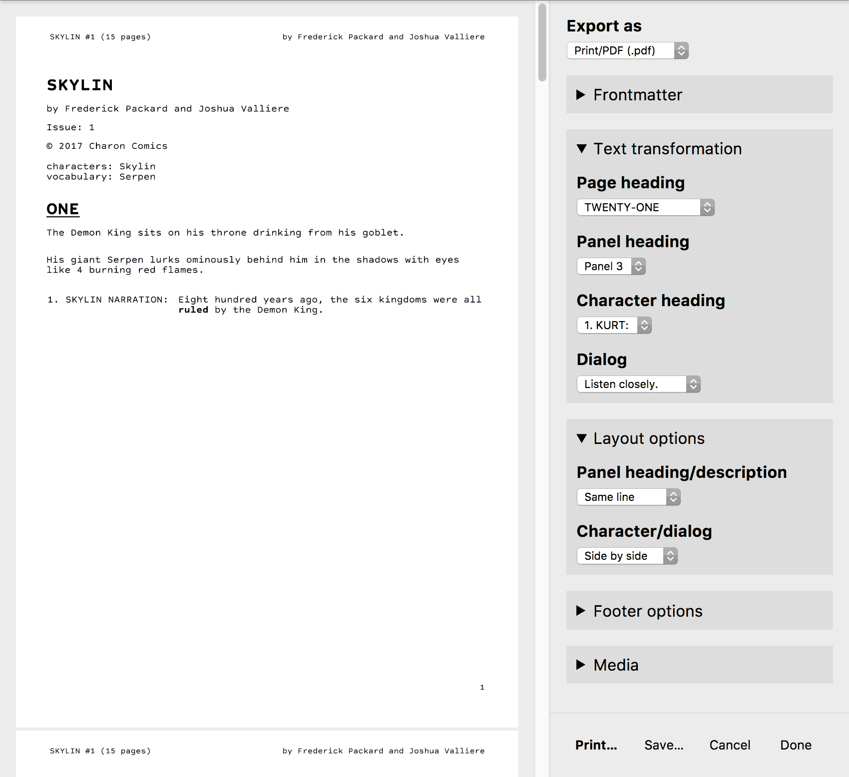 Superscript: the only text editor designed specially for writing comics.